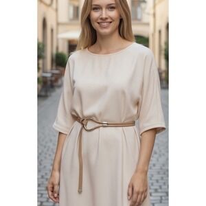 White House Black Market Wrap O-Ring Waist Belt XS Nude Tan Gold Ring NWT